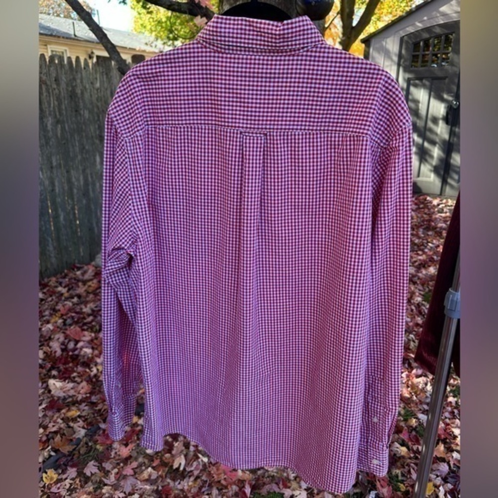 Chaps Men’s Button Down Long Sleeve Shirt (Red & White Gingham) - Picture 4 of 9